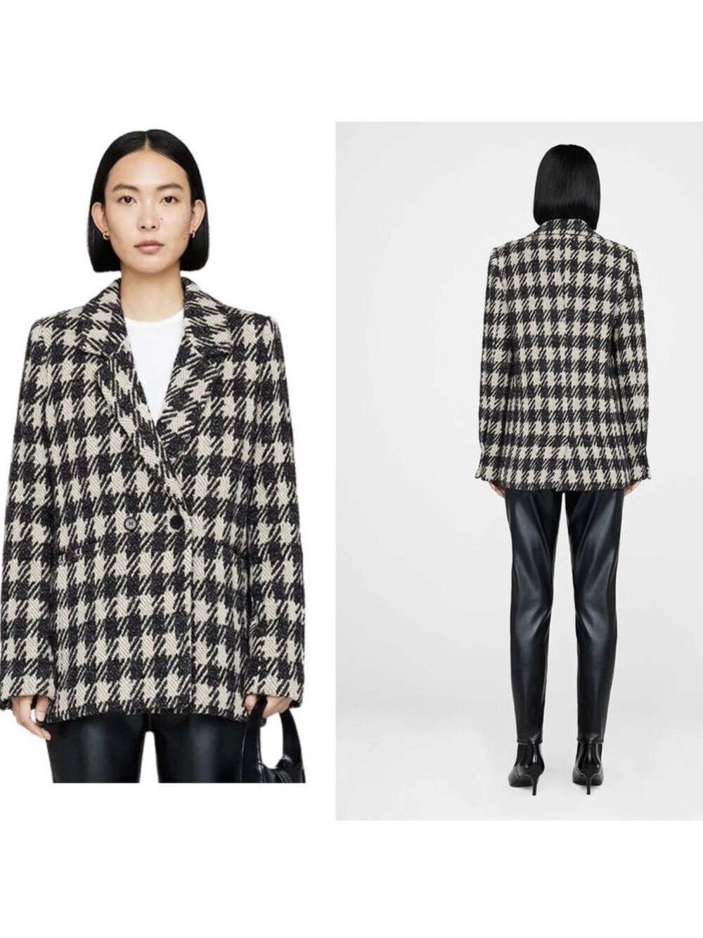 Anine Bing Diana Buffalo Check Blazer jacket coat tan black Sz XXS